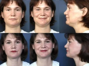 Before and after images of a female patient with neck liposuction at Virginia Surgical Arts in Virginia Beach, VA.