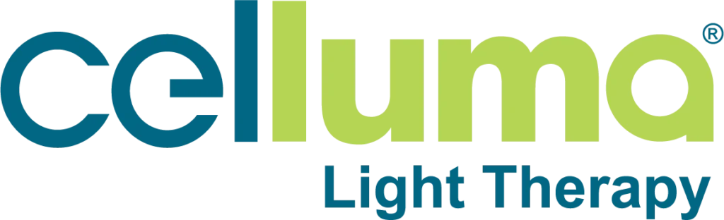 Celluma Light Therapy logo in blue and green text on a white background.